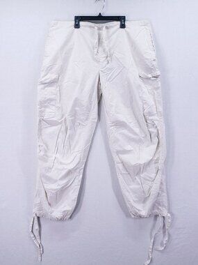 Refuge Cargo Capri Pants Size Large Cream Lightweight Classy Chic Beachy Boho